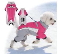 Dog Winter Coat, Fullbody Cover Jacket Warm Fleece Dog Snowsuit with Harness Built in, Waterproof Windproof Puppy Puffer,4-Legged Reflective Dogs Vest Turtleneck Cold Weather Coat (pink, 33X22CM)