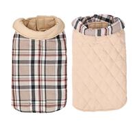 Dog Winter Coat,Plaid Dog Clothes Dog Winter Vest Reversible Winter Dog Jacket Waterproof Dog Jacket Easy Wear Dog Vest Dog Cold Weather Coats with Harness Hole,Beige-S