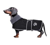 Dog Winter Coat Thermal Quilted Dachshund Coat,with warm flannel Lining,Geyecete waterproof Outdoor Dog Apparel with Adjustable Bands-Black-XS