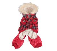 Dog Winter Coat Thicken Polyester Fleece Padded Plaid Warm Hooded Clothes for Small Dogs (XL)