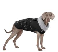 Dog Winter Jacket, Padded Waterproof Coat Winter Jumper Waterproof Jacket Adjustable with Underbelly Protection Keep Pets Warm during Cold Weather(Black, 2XL)