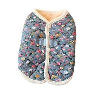 Dog Winter Puffer Jacket with Floral Pattern, Blue Quilted Dog Coat with Soft Microfiber Lining, Lightweight Warm Pet Vest with Dual D-Rings for Small Dogs