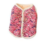 Dog Winter Puffer Jacket with Floral Pattern, Pink Quilted Dog Coat with Soft Microfiber Lining, Lightweight Warm Pet Vest with Dual D-Rings for Small Dogs