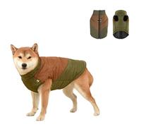Dog Winter Warm Coat with D-Ring,Slightly Waterproof Pet Color Blocking Jacket Dog Cold Weather Clothing for Small Medium Large Dogs_L(Army Green & Khaki)