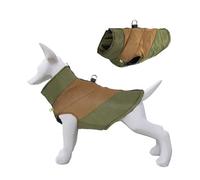 Dog Winter Warm Coat with D-Ring,Slightly Waterproof Pet Color Blocking Jacket Dog Cold Weather Clothing for Small Medium Large Dogs_M(Army Green & Khaki)