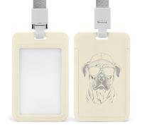 Dog with Glasses Hat Push-Pull ID Badge Holder Vertical Clear Holders with Lanyard Key Card Work Clip for Office Men Women