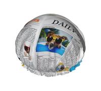Dog with Glasses Reading Newspaper Ocean Beach Printed Reusable Bathing Cap, Dual Layer Hair Cover For Long Thick Hair, 10.6in Headgear