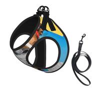 Dog With Glasses Reading Newspaper Ocean Beach Printing Dog Summer Harness With Leash Set,Adjustable And Reflective Step-In Puppy Pet Vest Harnesses