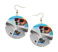 Dog With Glasses Reading Newspaper Ocean Beach Trendy Leather Earrings For Women Dangle 1 Pair Lightweight Printed Piercing Earrings Jewelry Gifts For Women Girls