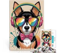 Dog with Headphones and Rainbow Glasses1000 Piece Jigsaws for Adults Brain Teaser For Educational Game for Birthday, Chrismas 38x26cm