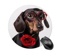Dog with Roses Round Mouse Pad, Non-Slip Rubber Base Waterproof Washable, Computer Mouse Mat for Office Gaming Studying, Premium-Textured Durable Portable Circle Mousepad for Desktop PC Notebook