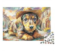Dog with Straw Hat 1000 Piece Jigsaw Puzzle Jigsaw Puzzle for Adults City Street Paper Pieces Focus Relax 38x26cm/1000pcs