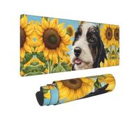 Dog with Sunflowers Gaming Mousepad Large Waterproof Non-Slip Desk Mat for Home Office Work Computer, Keyboard Pad Work from Home Essentials - 80x30cm