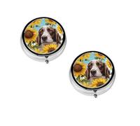 (Dog with Sunflowers) Round Pill Box with 3 Compartment Small Pill Organizer Portable Pill Case Vitamin Containers, Travel Essentials 4.6x4.6x1.8 cm
