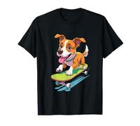Dog with Sunglasses Skateboard Cartoon Animal Design T-Shirt