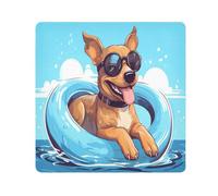 Dog with Swimming Ring Camera Wrap Cloth, Squares Magic Self-Adhesive Cloth for Lens Camera Anti-Scratch Lens Protector Makeup Wrap Cloth Bag 17.7" x 17.7"