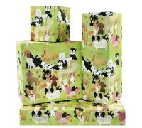 Dog Wrapping Paper - Cute Corgi Shiba Husky Teddy Satsuma Puppy Print on Green Grass Art Paper, 4 Sheets Folded Flat Funny Animals Gift Wrap Paper for Women Men Birthday Christmas Holidays DIY Craft