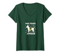 Dog Years Ahead: Playful Pet Lover Paw V-Neck T-Shirt, Women, Forest Green, S