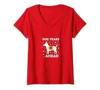 Dog Years Ahead: Playful Pet Lover Paw V-Neck T-Shirt, Women, Red, XXL