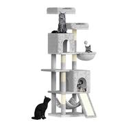 Dogat 158cm Cat Tree for Indoor Cats, Cat Tower with 7 Sisal Scratching Posts, 2 Plush Perches, 2 Cat Houses, 2 Hammocks Suitable for Kittens, Dark Grey (Light Grey)