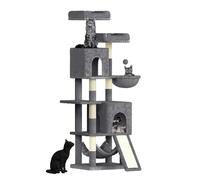 Dogat 158cm Cat Tree for Indoor Cats, Cat Tower with 7 Sisal Scratching Posts, 2 Plush Perches, 2 Cat Houses, 2 Hammocks Suitable for Kittens, Dark Grey