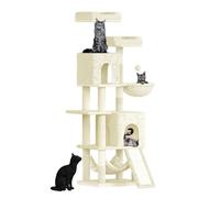 Dogat 158cm Cat Tree for Indoor Cats, Cat Tower with 7 Sisal Scratching Posts, 2 Plush Perches, 2 Cat Houses, 2 Hammocks Suitable for Kittens, Dark Grey (Beige)