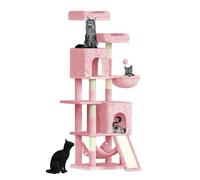 Dogat 158cm Cat Tree for Indoor Cats, Cat Tower with 7 Sisal Scratching Posts, 2 Plush Perches, 2 Cat Houses, 2 Hammocks Suitable for Kittens, Dark Grey (Pink)