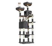 Dogat 208cm Tall Cat Tree, Anti-Tip Design Cat Tree for Indoor Large Cats, Multi-Level Cat Tower with 15 Scratching Posts, 2 Perches, 2 Caves, 1 Scratching Ramp and Hammock (Dark Grey)