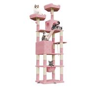Dogat 208cm Tall Cat Tree, Anti-Tip Design Cat Tree for Indoor Large Cats, Multi-Level Cat Tower with 15 Scratching Posts, 2 Perches, 2 Caves, 1 Scratching Ramp and Hammock (Pink)