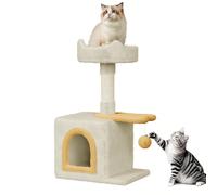 Dogat 28 inch Small Cat Tree, Multi-Level Stable Cat Tower with Sisal Scratching Posts, Dangling Ball Toy, Cozy Condo & Perch, Indoor Cat Furniture for Playing, Climbing and Relaxation, Beige