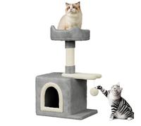 Dogat 28 inch Small Cat Tree, Multi-Level Stable Cat Tower with Sisal Scratching Posts, Dangling Ball Toy, Cozy Condo & Perch, Indoor Cat Furniture for Playing, Climbing and Relaxation, Light Grey
