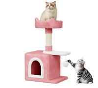 Dogat 28 inch Small Cat Tree, Multi-Level Stable Cat Tower with Sisal Scratching Posts, Dangling Ball Toy, Cozy Condo & Perch, Indoor Cat Furniture for Playing, Climbing and Relaxation, Pink