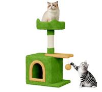Dogat 28 inch Small Cat Tree, Multi-Level Stable Cat Tower with Sisal Scratching Posts, Dangling Ball Toy, Cozy Condo & Perch, Indoor Cat Furniture for Playing, Climbing and Relaxation, Green