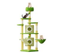 Dogat 64-Inch (162 cm) Cat Tree, Multi-level Cats Climbing Tower with 5 Natural Sisal Cat Scratching Post, 2 Soft Condos, Basket and Perches, 2 Dangling Balls for Indoor Kittens, Green