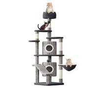 Dogat 64-Inch (162 cm) Cat Tree Tower with 5 Natural Sisal Cat Scratching Post, 2 Soft Condos, Basket and Perches, 2 Dangling Balls for Indoor Kittens, Grey