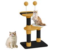 Dogat Bee-Shaped Cat Scratching Post with Soft Perch, 31in Small Cat Tree for Kittens & Adult Cats, Scratch Post with 2 Hanging Toy Balls for Indoor Play (Black + Deep Yellow)