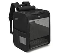 Dogat Cat Carrier Backpack, Portable Travel Rucksack for Cats & Small Dogs (4-8kg), with Large Mesh Windows & Safety Leash, Foldable & Breathable Design for Hiking, Walking, Camping (Black)