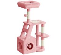 Dogat Cat Tree 107cm for Indoor Cats, Multi-Level Cat Tower with Scratching Post, Large Top Perches, Cozy Condo, Scratching Board & Dangling Ball (Pink)