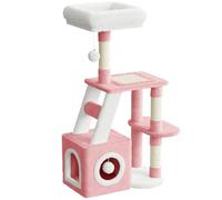 Dogat Cat Tree 107cm for Indoor Cats, Multi-Level Cat Tower with Scratching Posts, Perch, Condo & 2 Hanging Ball Toys, Stable Large Cat Climber Furniture for Adult Cats (Pink & White)