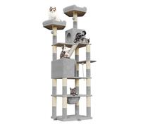 Dogat Cat Tree, 208cm Large Cat Tower with 15 Scratching Posts, 2 Perches, 2 Caves, 1 Scratching Ramp and Hammock, Multi-Level Plush Cat Condo for Indoor Large Cats(Light Grey)