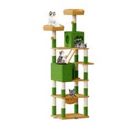 Dogat Cat Tree, 208cm Large Cat Tree for in Door Cats, Multi-Level Cat Climbing Frame with 16 Scratching Posts, Cat Play Tower with Perches, Cat Condo and Hammock (Green+Yellow)