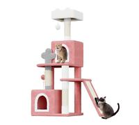 Dogat Cat Tree Tower 131cm for Indoor Cats with 2 Condos, Sisal Scratching Posts, Dangling Balls, Platforms & Ladder - Pet Activity Centre, Climbing Furniture, Plush Perch and Cave (Pink)