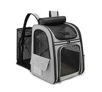 Dogat Expandable Cat Carrier Backpack for Air Travel, Pet Backpack for Cats & Small Pets up to 17lbs (8kg), Foldable & Breathable with Front Mesh Window, Comfortable Pet Carrier Bag for Hiking (Grey)