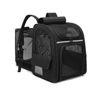 Dogat Expandable Cat Carrier Backpack for Air Travel, Pet Backpack for Cats & Small Pets up to 17lbs (8kg), Foldable & Breathable with Front Mesh Window, Comfortable Pet Carrier Bag for Hiking (Black)
