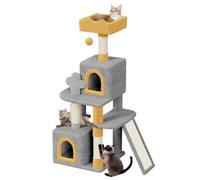 Dogat Large Cat Tree, 52 inch Tall Cat Climbing Tower Cratching Posts with Dangling Ball, Condos & Ladder, Cute Multilevel Climbing House with Sisal Scratching Post & Cat Bed for Indoor (Light Grey)