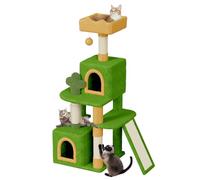 Dogat Large Cat Tree, 52 inch Tall Cat Climbing Tower Cratching Posts with Dangling Ball, Condos & Ladder, Cute Multilevel Climbing House with Sisal Scratching Post & Cat Bed for Indoor (Green)