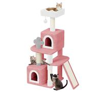 Dogat Large Cat Tree, 52 inch Tall Cat Climbing Tower Cratching Posts with Dangling Ball, Condos & Ladder, Cute Multilevel Climbing House with Sisal Scratching Post & Cat Bed for Indoor (Pink)