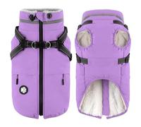 Dogcheer Dog Coat with Harness, Waterproof Dog Jacket, Reflective Puppy Winter Jacket with Pocket, Puppr Turtleneck Fleece Vest for Small Medium Large Dogs - Taro Purple, L