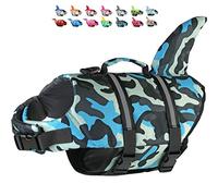 Dogcheer Dog Life Jacket Shark, Ripstop Dog Life Vest for Swimming Boating with Reflective Stripes & Rescue Handle, High Buoyancy Pet PFD Swim Vest for Small Medium Large Dogs(Camo Blue, L)