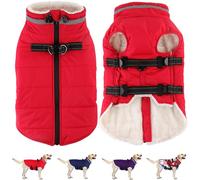 Dogcheer Dog Winter Coat with Harness - Waterproof Adjustable Jacket with Zipper, Christmas Snow Fleece Sweater for Small to Large Dogs - Red XS